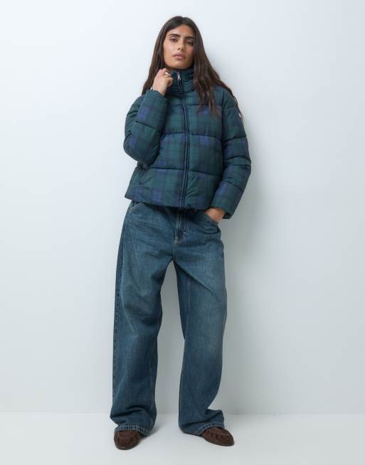 Lauren by Ralph Lauren tartan check padded coat in navy, 3 of 5