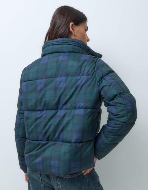Lauren by Ralph Lauren tartan check padded coat in navy, 5 of 5