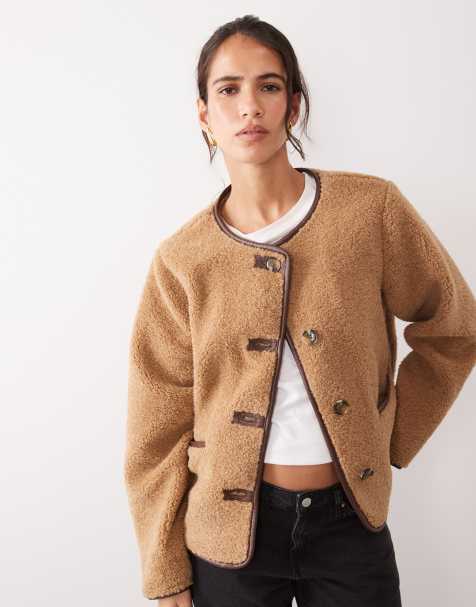 Lauren by Ralph Lauren teddy borg shearling jacket in camel tan - view 1