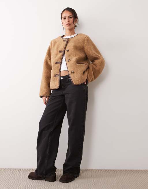 Lauren by Ralph Lauren teddy borg shearling jacket in camel tan, 2 of 4