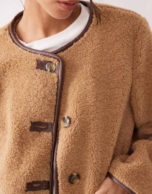 Lauren by Ralph Lauren teddy borg shearling jacket in camel tan, 3 of 4