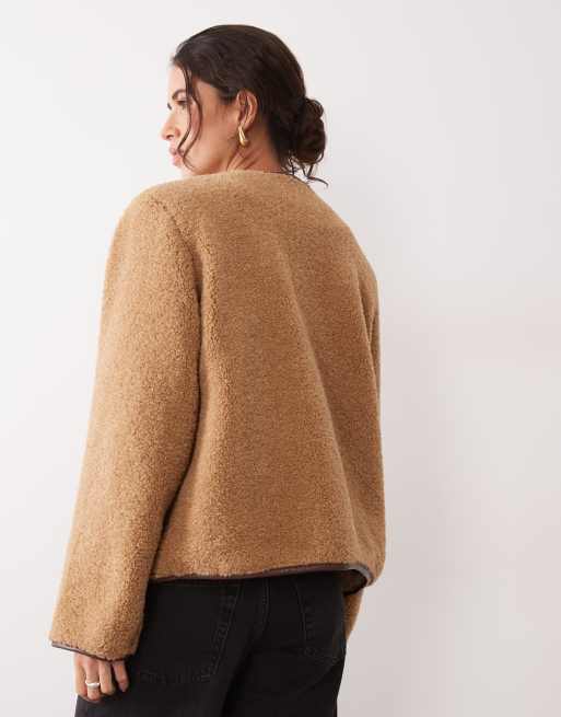 Lauren by Ralph Lauren teddy borg shearling jacket in camel tan, 4 of 4