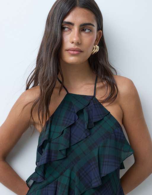 Lauren by Ralph Lauren vestito lungo con volant e allacciatura al collo, blu navy, 3 di 5