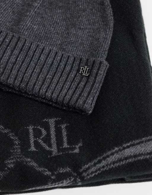 Lauren by Ralph Lauren vævet hat- og tørklædesæt i sort, 2 af 3