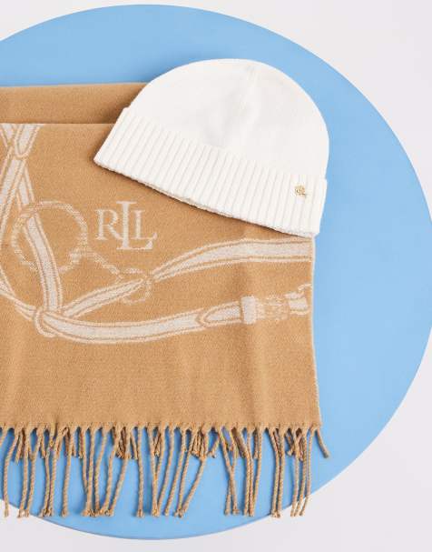 Lauren by Ralph Lauren woven hat and scarf gift set in beige - view 1