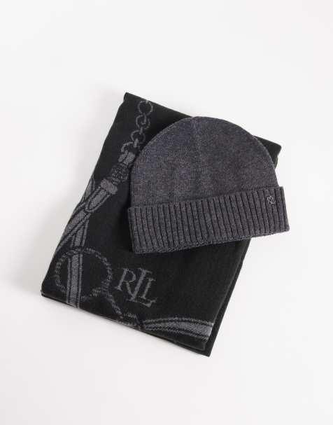 Lauren by Ralph Lauren woven hat and scarf gift set in black - view 1