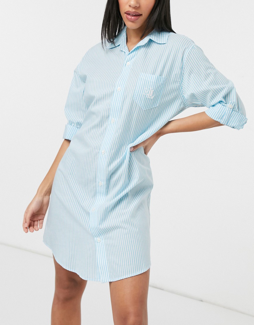 Lauren by Ralph Lauren woven sleepshirt in aqua stripe-Blue