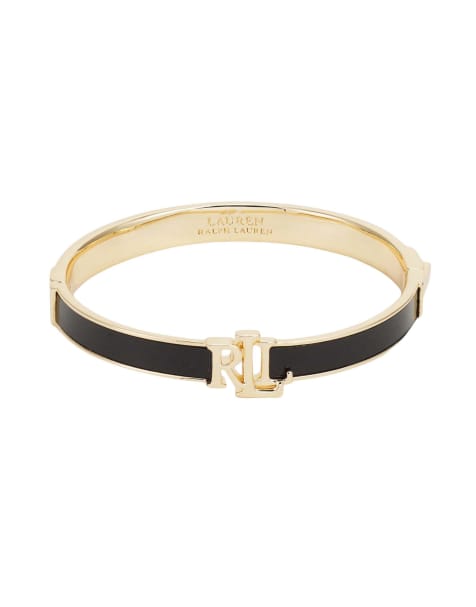 Lauren Ralph Lauren Jewellery Black enamel logo bangle in gold / black - view 1