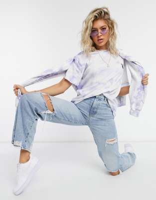 фото Лавандовая oversized-футболка от комплекта с принтом тай-дай missguided x playboy-фиолетовый