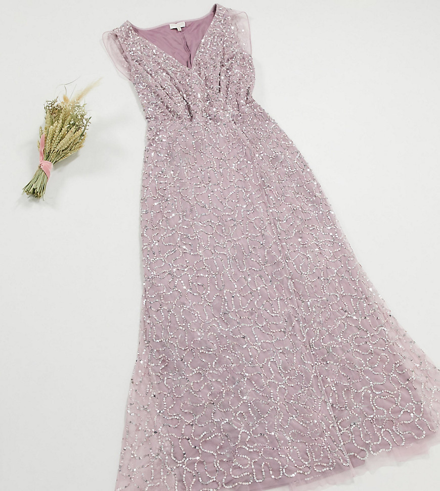 фото Лавандовое платье макси с пайетками и кейпом maya plus-фиолетовый