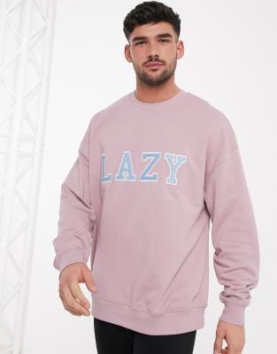 фото Лавандовый джемпер с надписью "lazy" topman-розовый