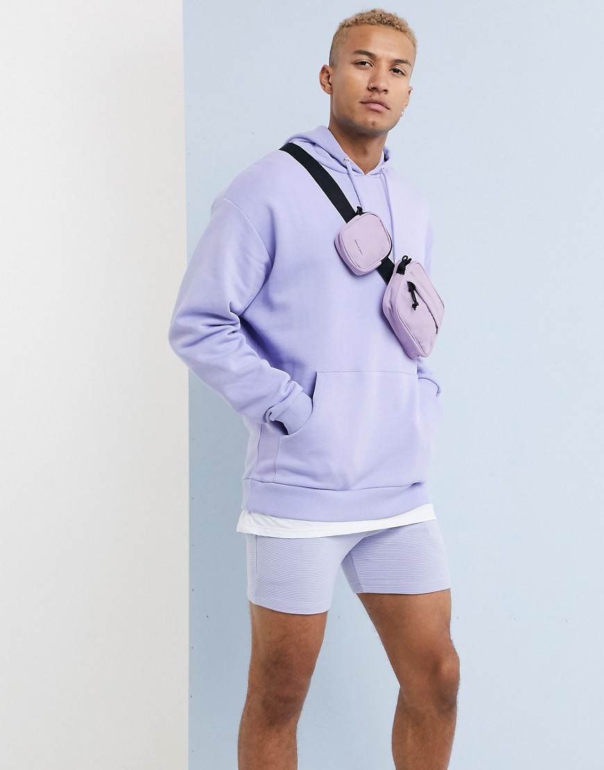Lavendel-farvet oversized hættetrøje med T-shirt-kant fra ASOS DESIGN-Lilla