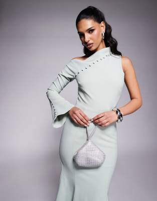 LAVISH ALICE ASYMMETRIC SLEEVE MICRO BUTTON LONG MIDI DRESS 
