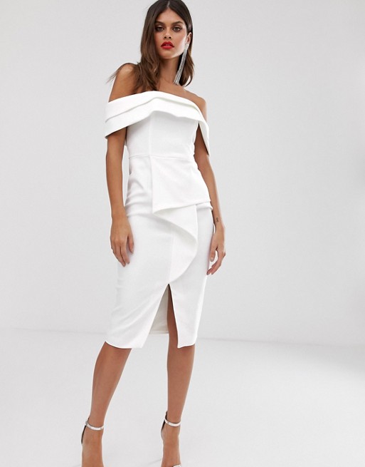 Lavish Alice bardot midi dress with origami folded detail in white