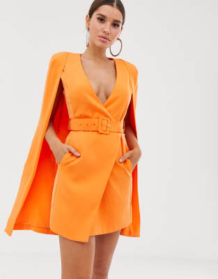 Lavish Alice belted cape blazer dress in orange | ASOS