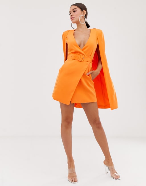 Lavish Alice belted cape blazer dress in orange