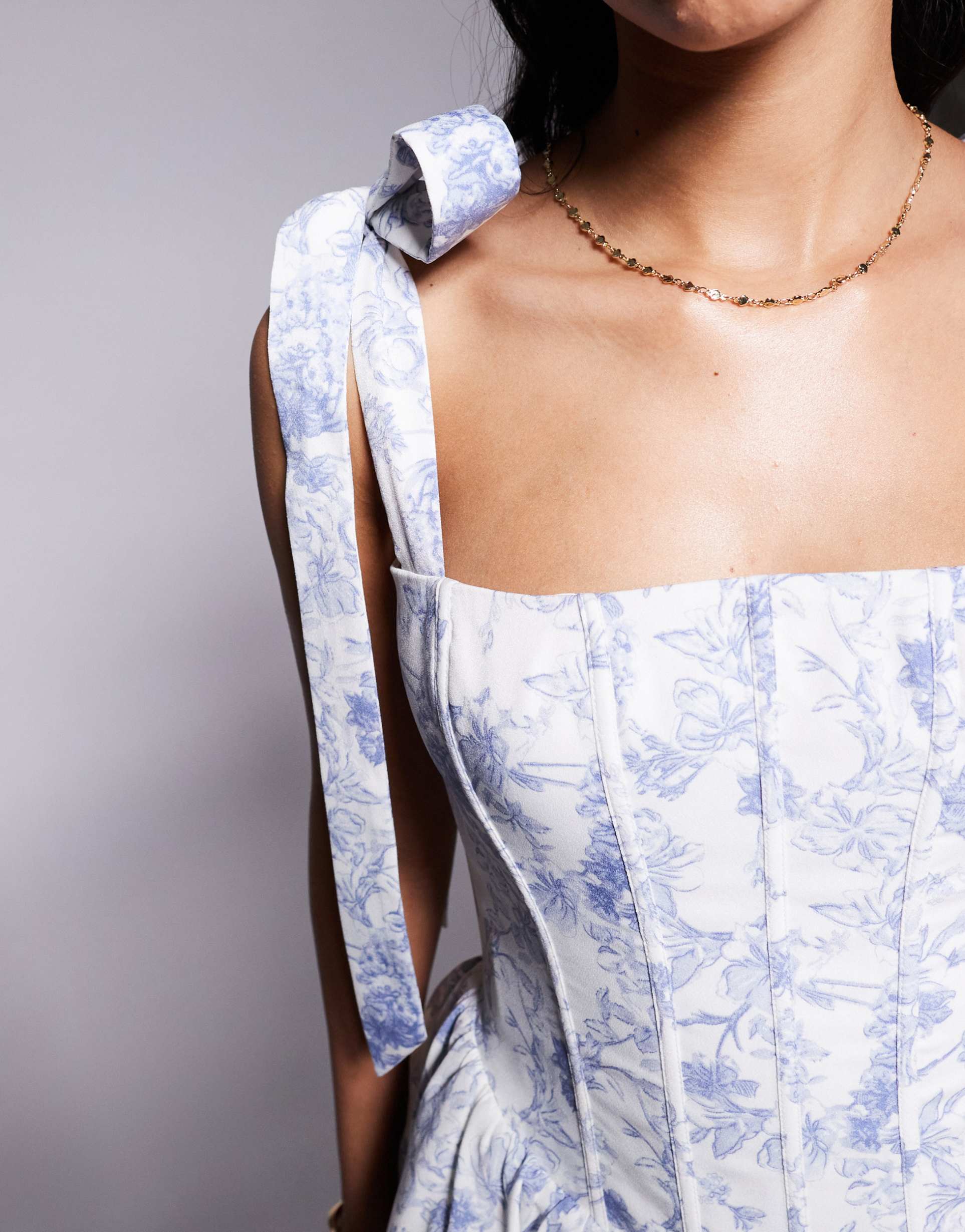 lavish alice bubble hem mini dress in blue print
