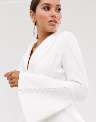 white button detail blazer midi dress