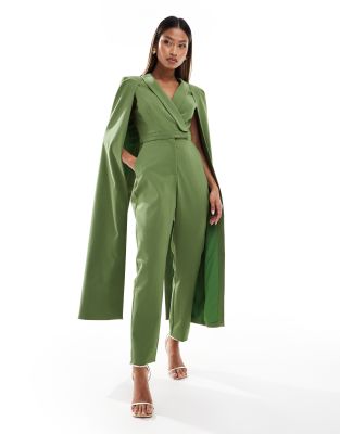 cape style tailored jumpsuit in green
