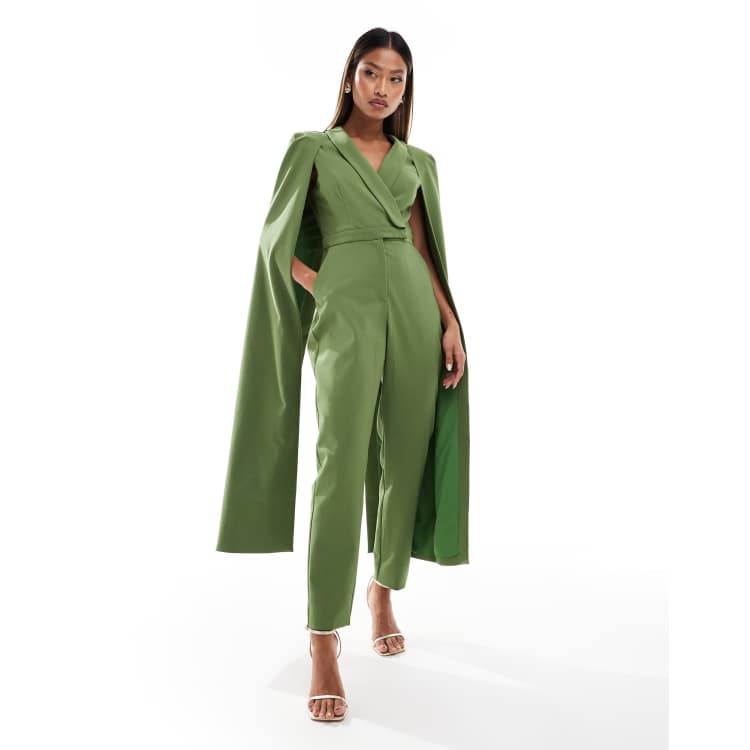 Lavish Alice cape style tailored jumpsuit in green ASOS