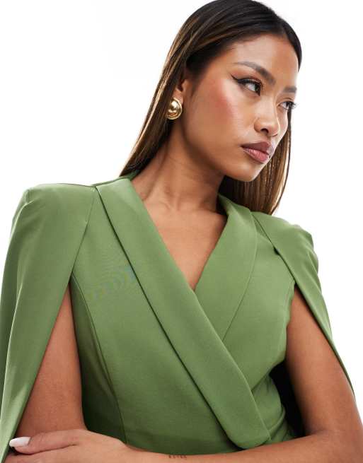 Lavish Alice cape style tailored jumpsuit in green