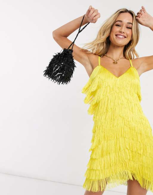 Lavish Alice chevron fringe mini dress in yellow | ASOS