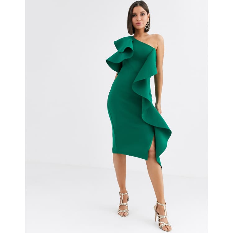 Green signature multi clearance scuba frill midi dress