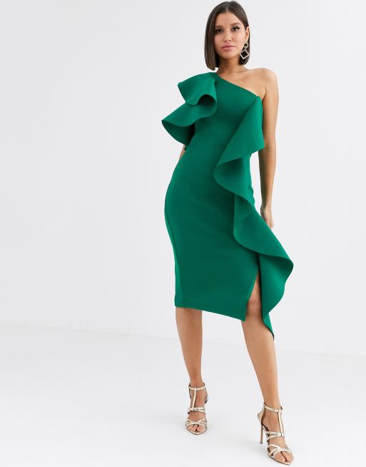 Lavish Alice cold shoulder scuba midi dress in emerald green