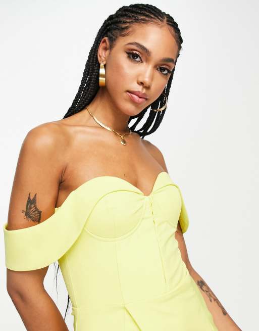 Lavish Alice corset wrap midi dress in lemon