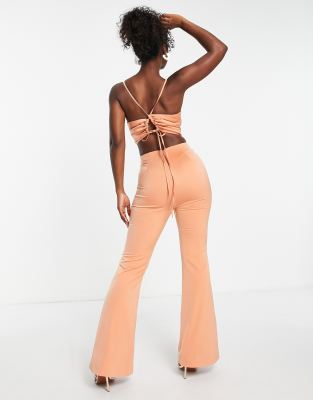 Lavish Alice cowl neck cut out detail jumpsuit in peach