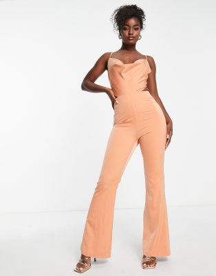 Lavish Alice cowl neck cut out detail jumpsuit in peach