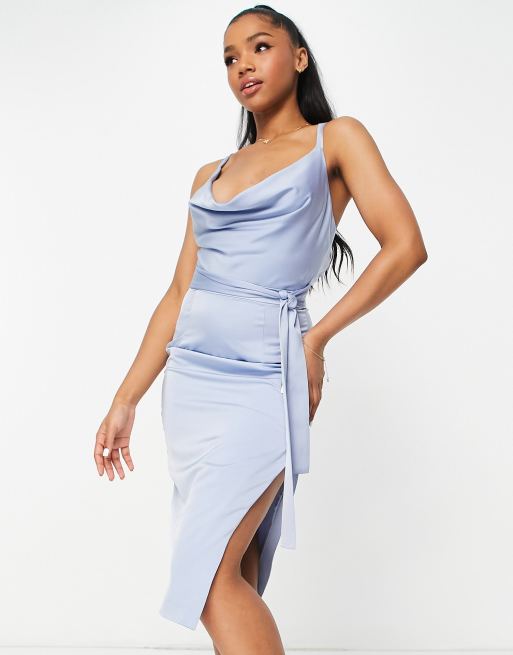 Strappy back cowl shop neck satin midi dress