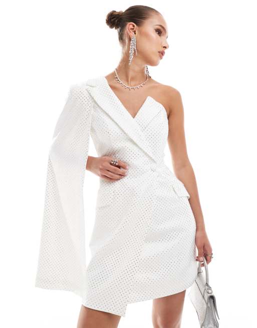 Lavish Alice crystal embellished cape blazer dress in white