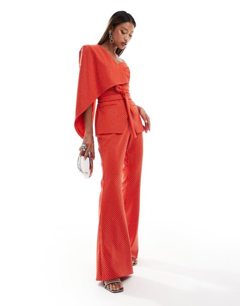 Lavish Alice crystal embellished classic cape blazer in red - view 1