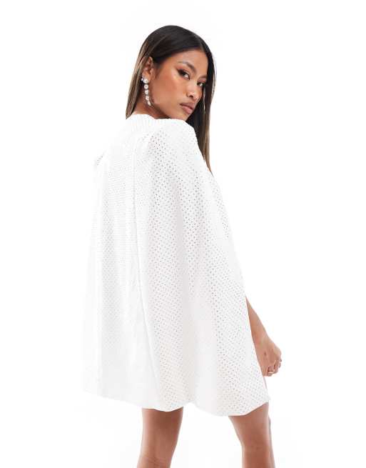 Lavish Alice crystal embellished classic cape blazer in white