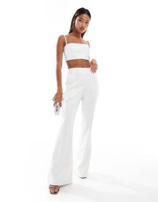 Shop Lavish Alice crystal embellished fit and flare trousers in white Online – Trendy & Affordable Fashion