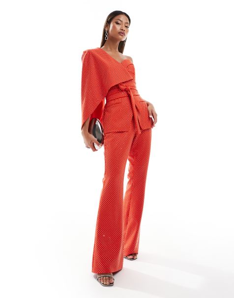 Lavish Alice crystal embellished fit and flare trousers in white