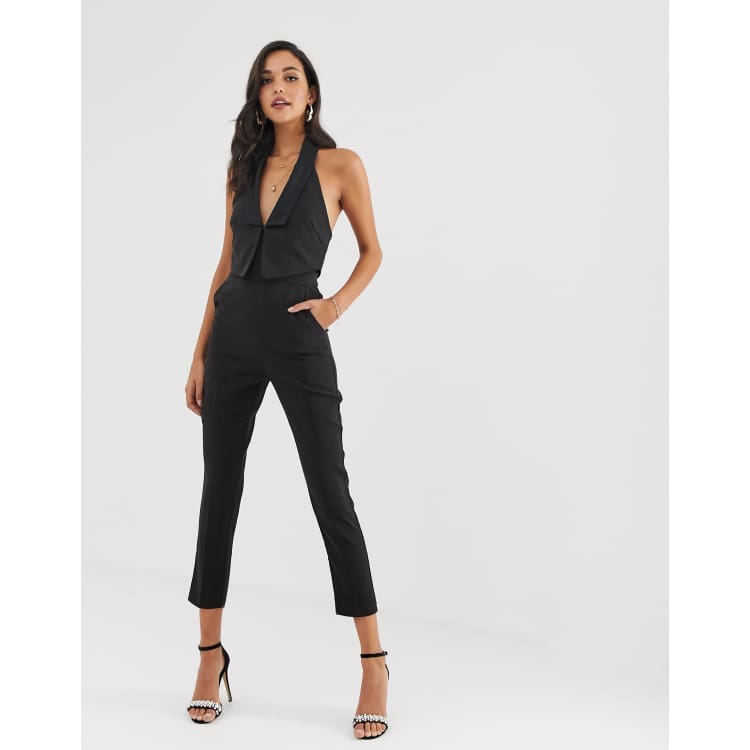 Lavish Alice double layer tuxedo jumpsuit with satin lapel in black