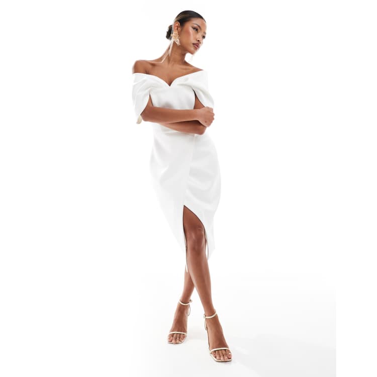 alice duchess satin midi dress in white Vestido Midi Fruncido Alice - Blanco