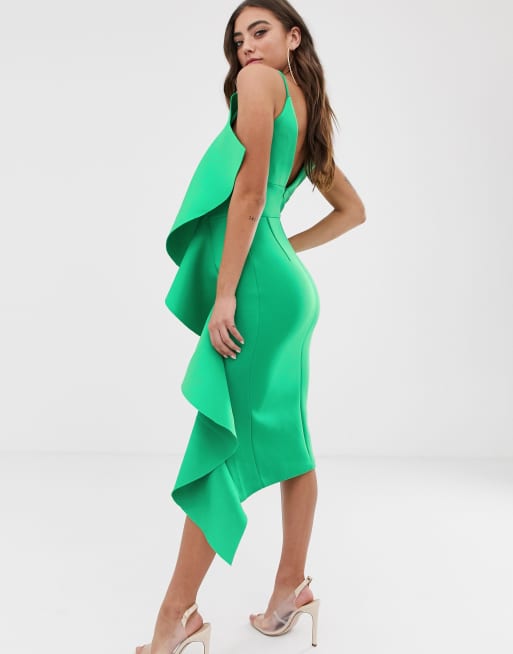 Lavish alice draped frill on sale scuba midi dress in green