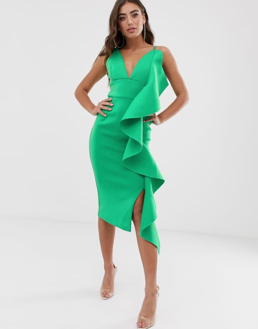 Green signature multi shop scuba frill midi dress