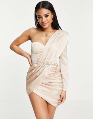 Lavish Alice draped one-sleeve mini ...