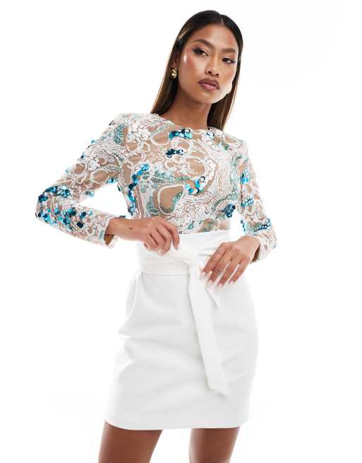 Lavish Alice embellished mini dress in white ASOS