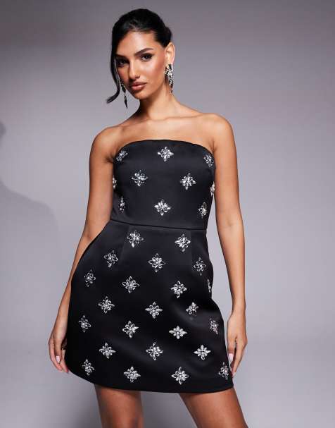 Lavish Alice embellished satin mini dress  in black