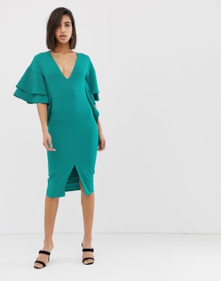 green signature multi scuba frill midi dress