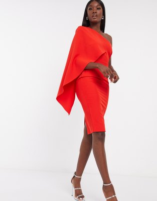 red one shoulder midi dress