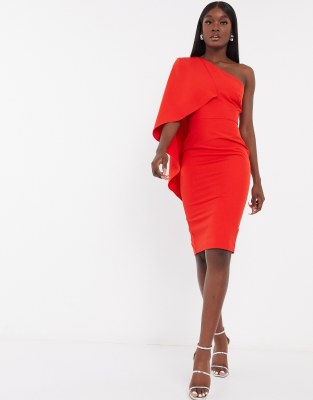 one shoulder cape midi dress