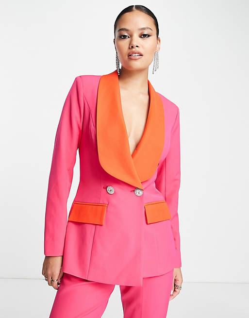 Lavish Alice exclusive color block collar blazer in pink and red multi ...