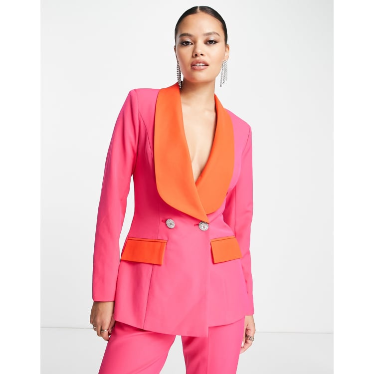 Lavish Alice exclusive color block collar blazer in pink and red multi -  part of a set