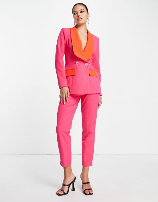 ASOS LUXE color block suit set in red & pink